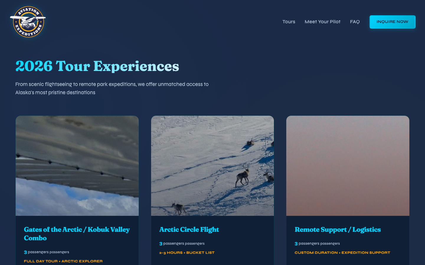 Tour experiences — showcasing flightseeing packages