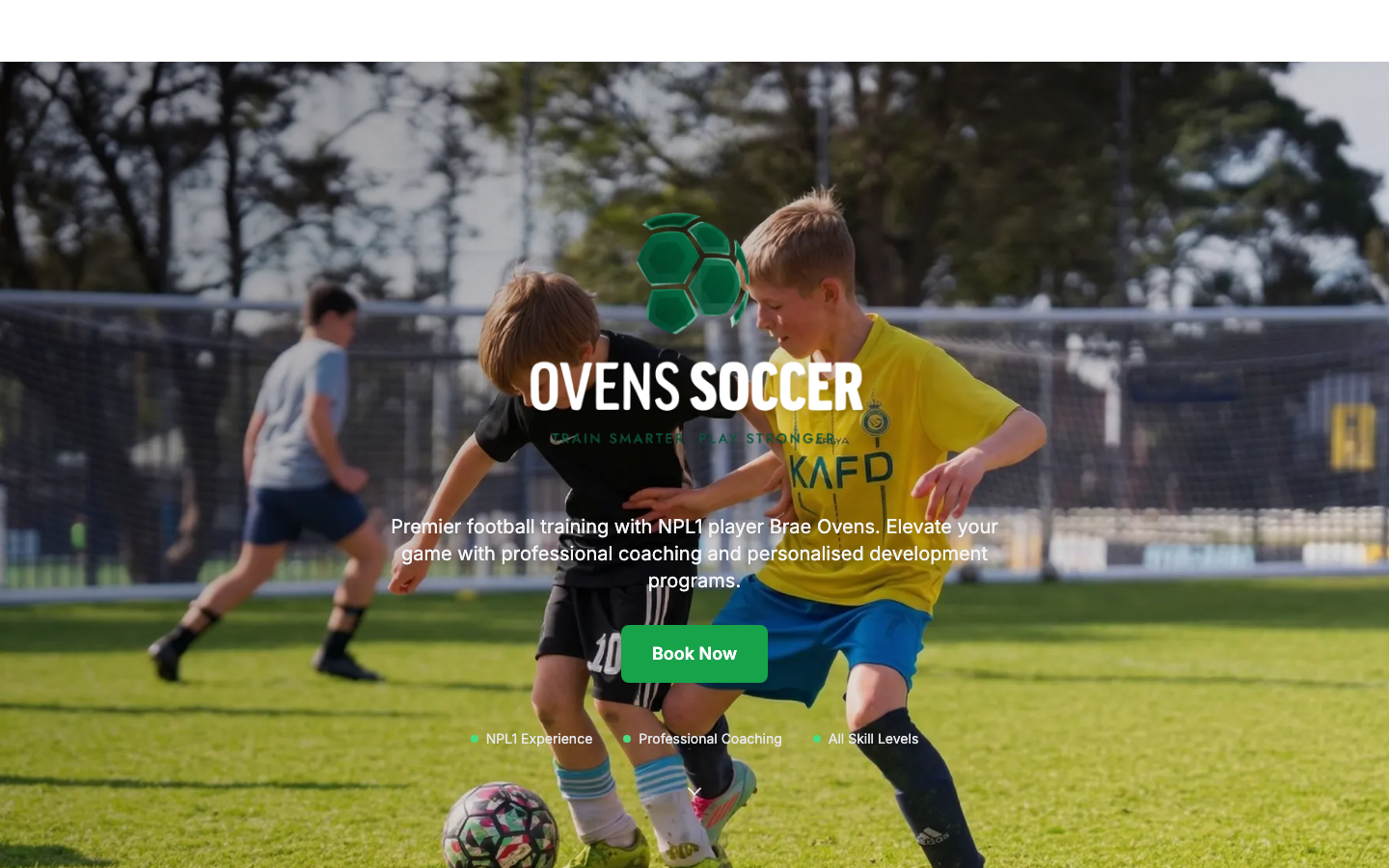 Ovens Soccer homepage — professional coaching brand